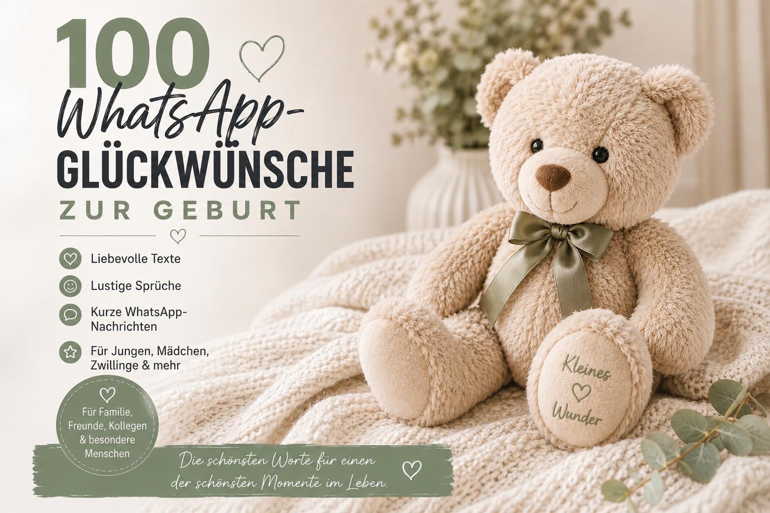 100 WhatsApp Glückwünsche zur Geburt mit kurzen, liebevollen und lustigen Texten für Karten, WhatsApp-Nachrichten sowie Glückwünsche für Jungen, Mädchen und Zwillinge.