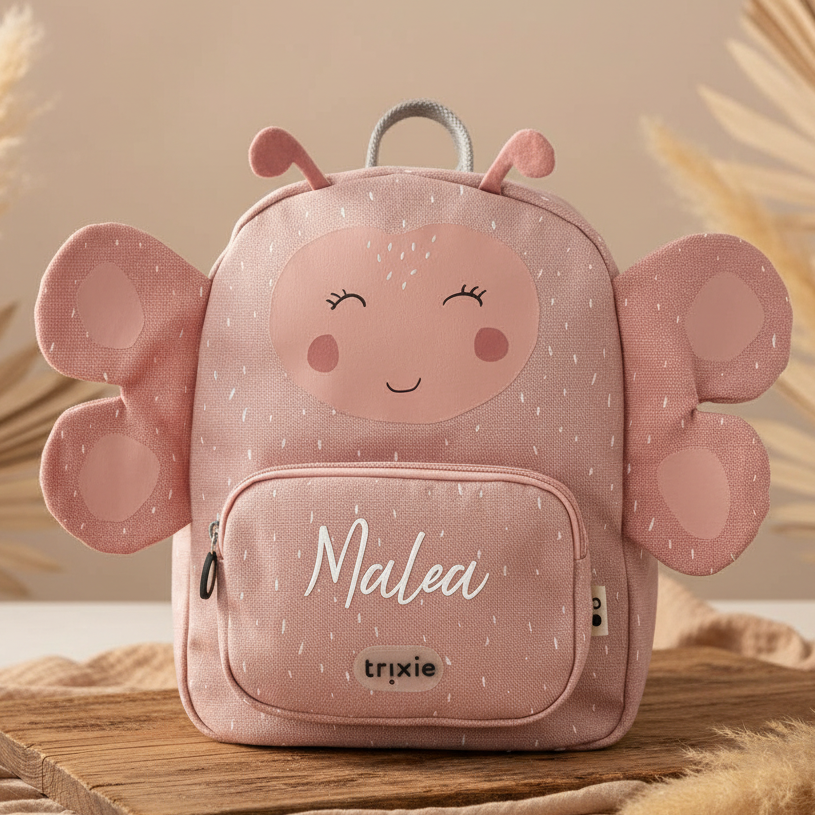 Personalisierter Kinderrucksack mit Namen Malea im Schmetterlingsdesign