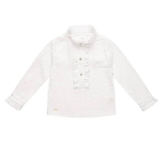 Chemisier à volants sur la patte de boutonnage, blanc, taille 74/80 | leevje
