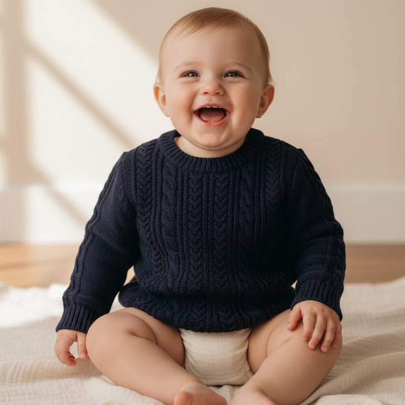 Pull en maille bleu marine, taille 74-80 | Leevje
