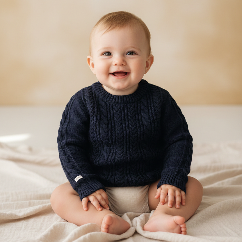 Pull en maille bleu marine, taille 74-80 | Leevje