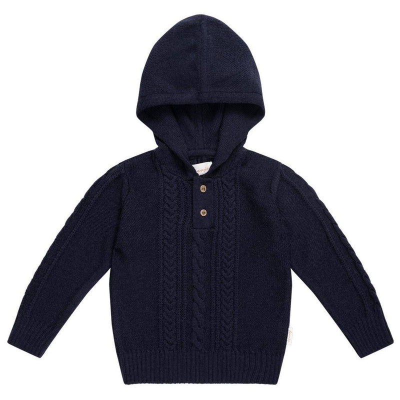 Sweat à capuche en maille bleu marine, tailles 62-68 | Leevje