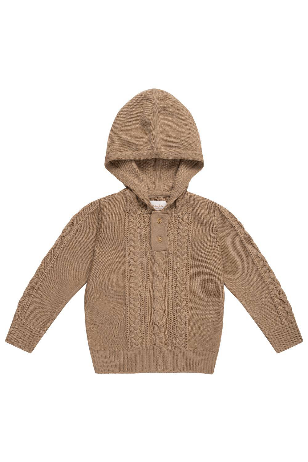 Sweat à capuche en maille « Noyer » beige, tailles 98-104 | Leevje