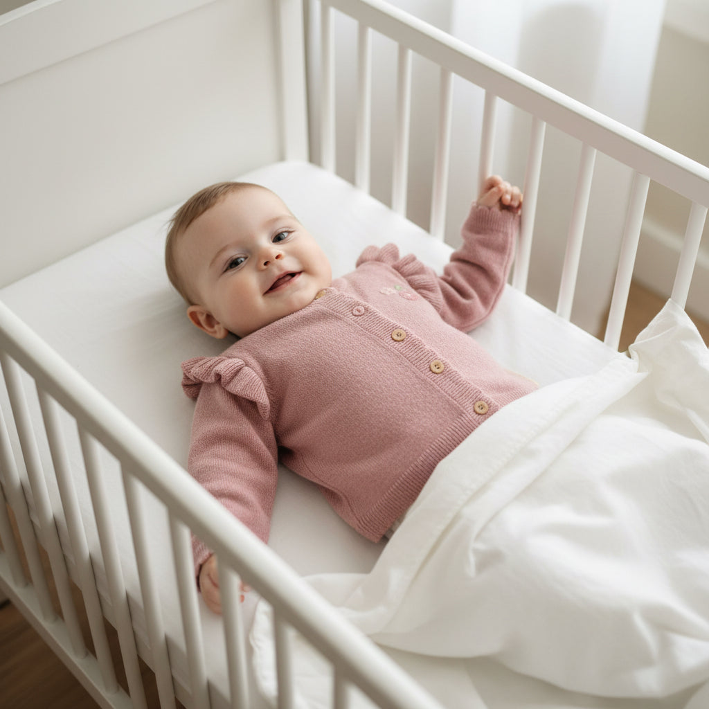 Pinkfarbene Little Dutch Newborn-Strickjacke Fairy Pink Größe 44 – weiche Babyjacke mit Rüschen und Blumenknopf