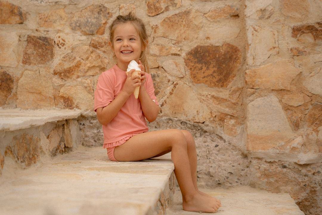 Maillot de bain manches courtes Sunny Flowers Rouge | Little Dutch