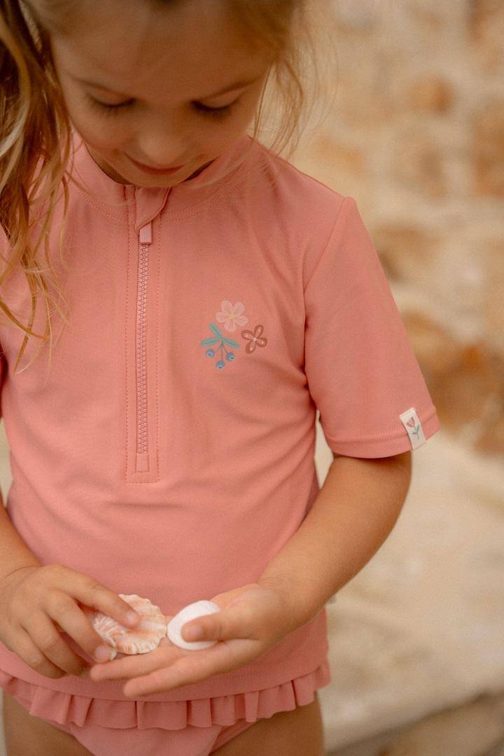 Maillot de bain manches courtes Sunny Flowers Rouge | Little Dutch