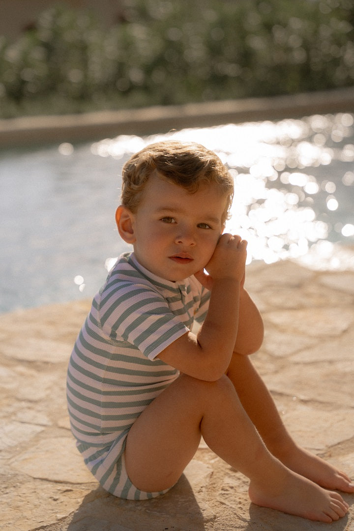 Short-sleeved swim shirt Stripes Surf Blue | Little Dutch