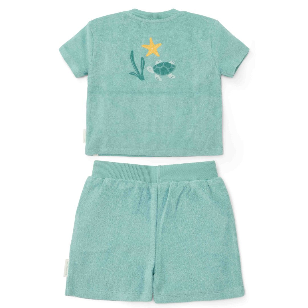 T-shirt et short Coquillages et Rayures Surf Bleu | Little Dutch