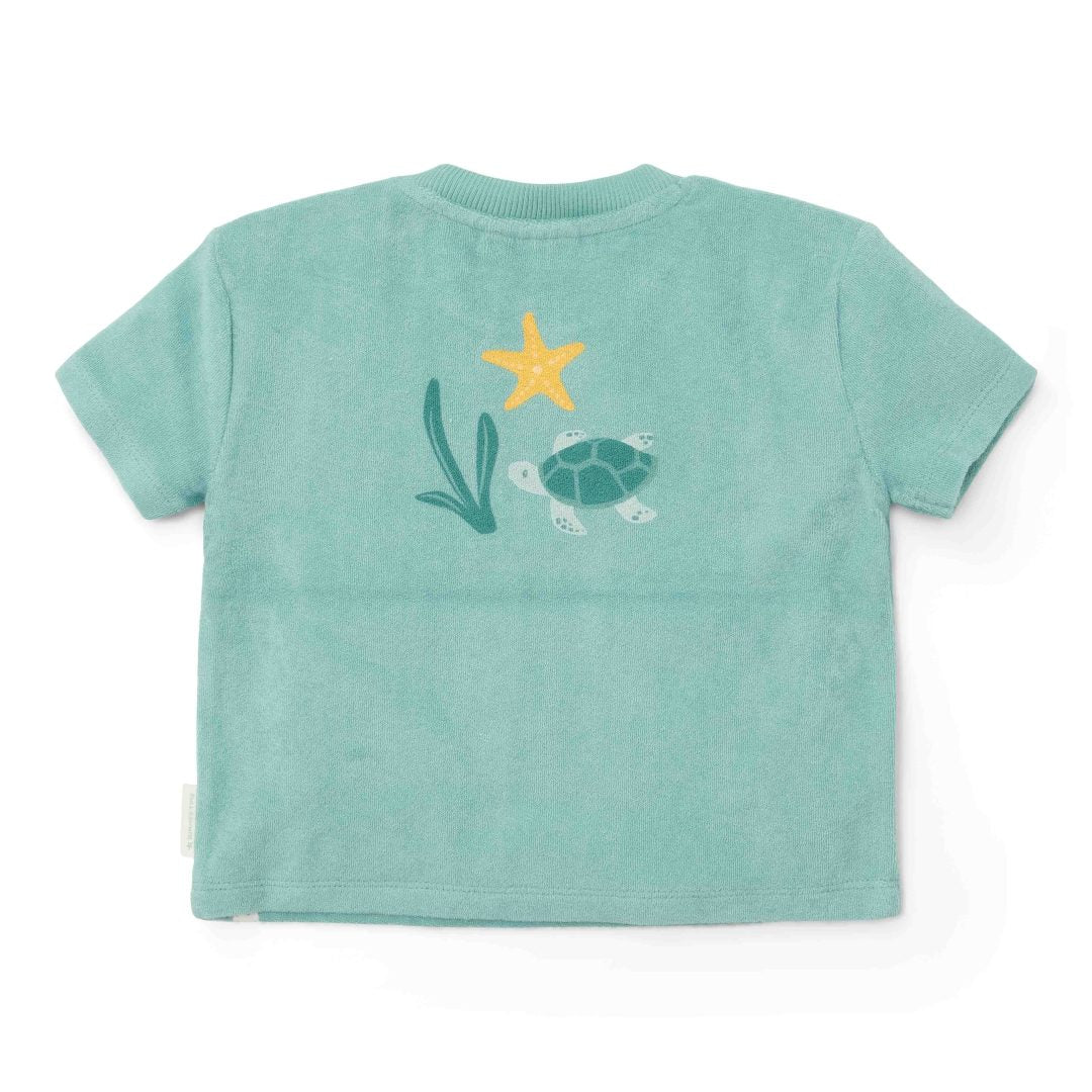 T-shirt et short Coquillages et Rayures Surf Bleu | Little Dutch
