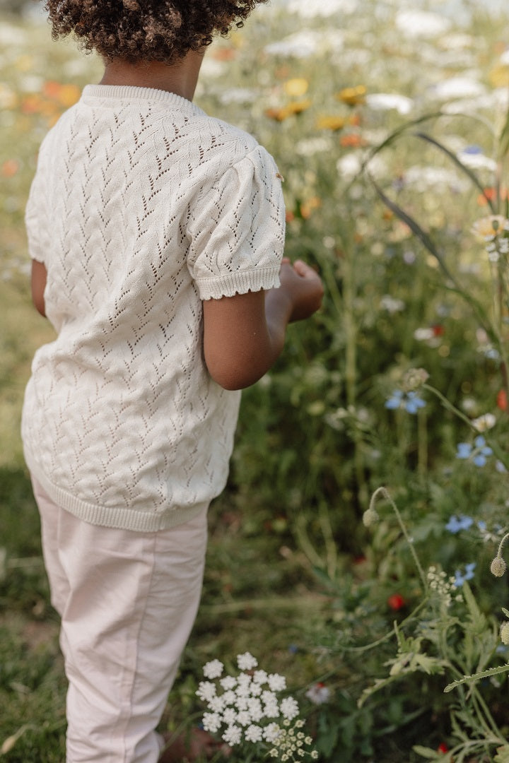 Pull en tricot à manches courtes crème pour bébés et enfants