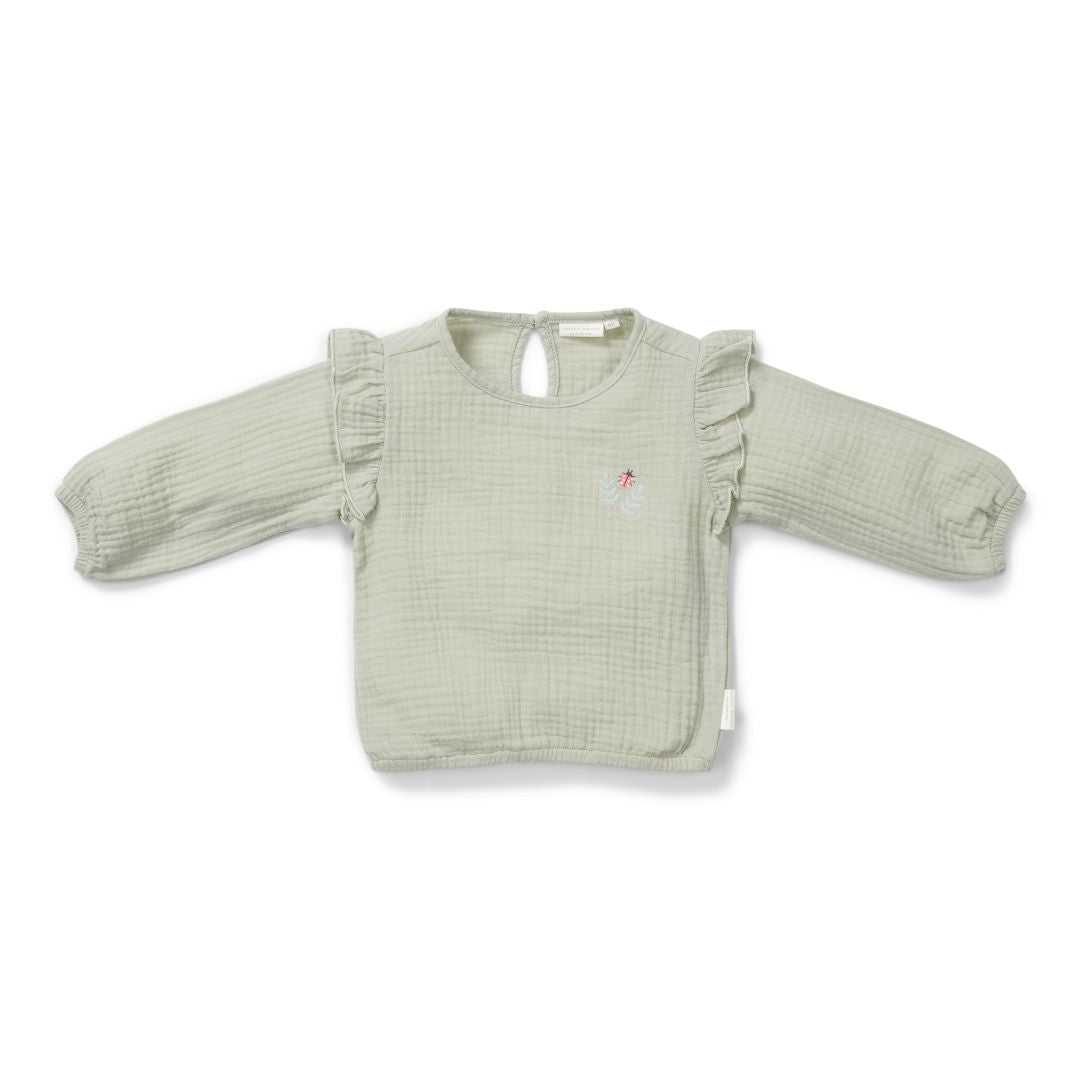 Musselin-Bluse Grass Green von Little Dutch – grüne Langarmbluse für Kinder