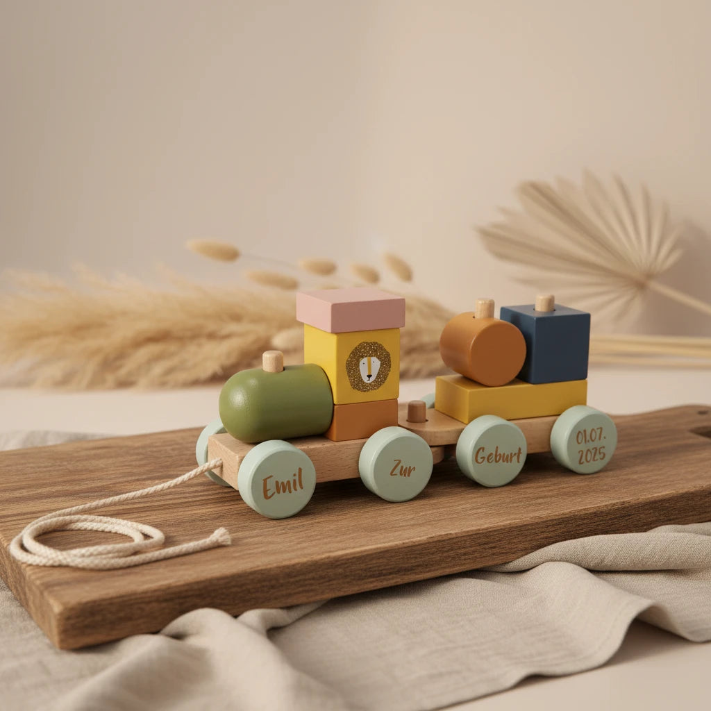 Train en bois personnalisé Animaux – Cadeau de naissance | Schmatzepuffer