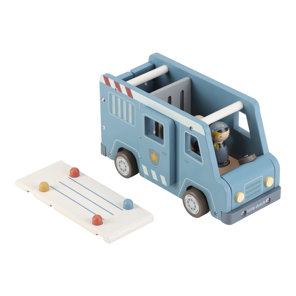 Holz-Polizeibus mit Polizeihund und Spielfiguren