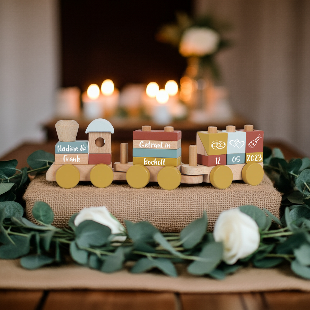 Train en bois personnalisé Pure & Nature – Cadeau de mariage avec noms
