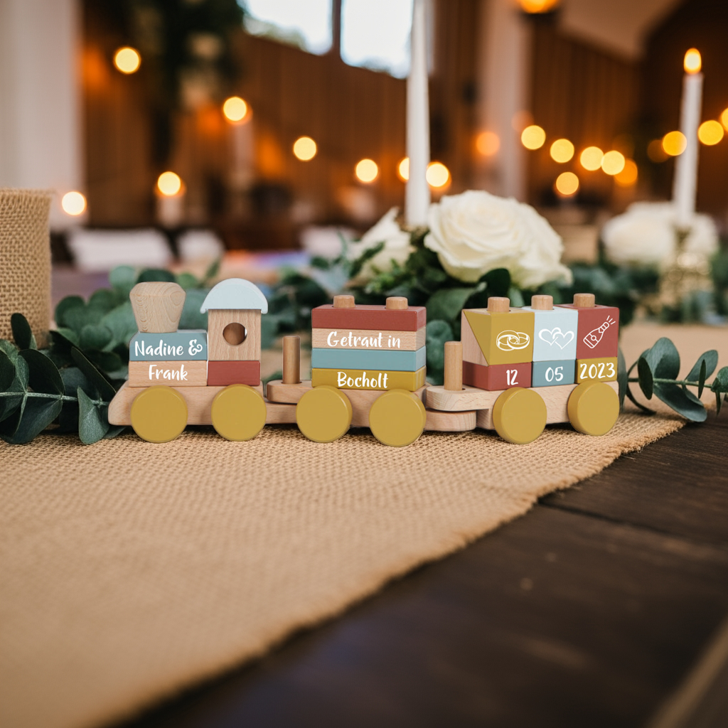 Train en bois personnalisé Pure & Nature – Cadeau de mariage avec noms