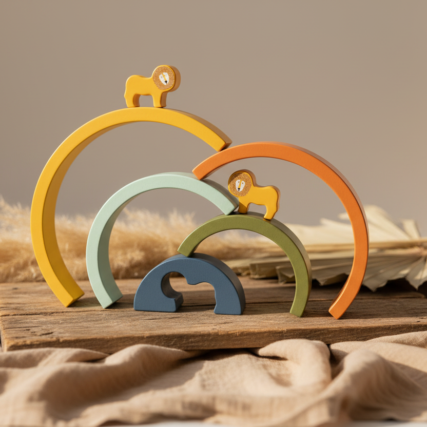 Trixie Regenbogen-Stapelspiel aus Holz Herr Löwe