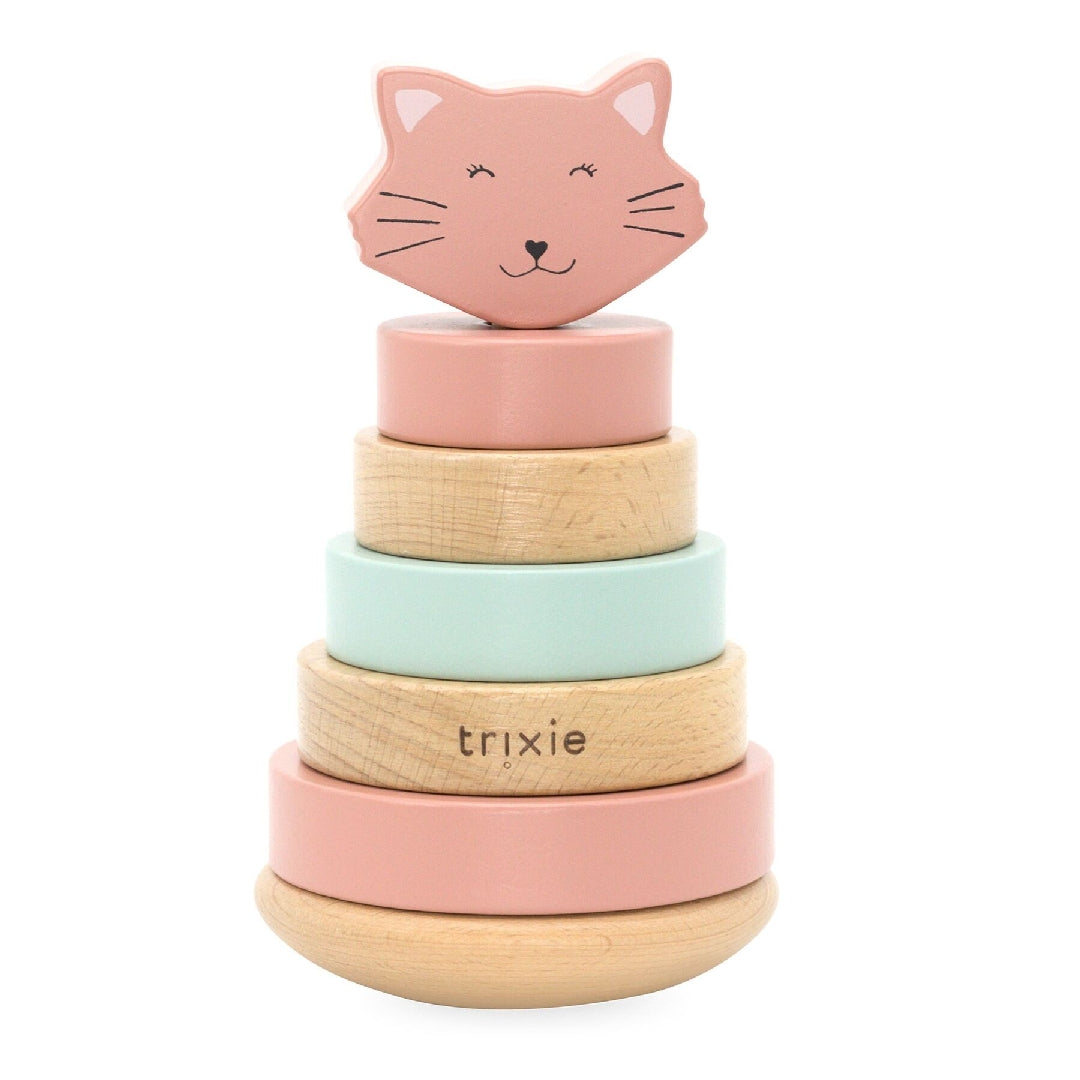 Stapelturm Holz Frau Katze – Geschenk zur Taufe | Schmatzepuffer