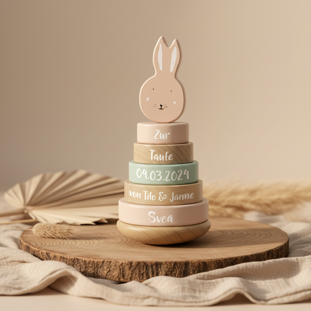 Stacking Tower Wood Mrs. Rabbit – Gift for Baptism | Schmatzepuffer