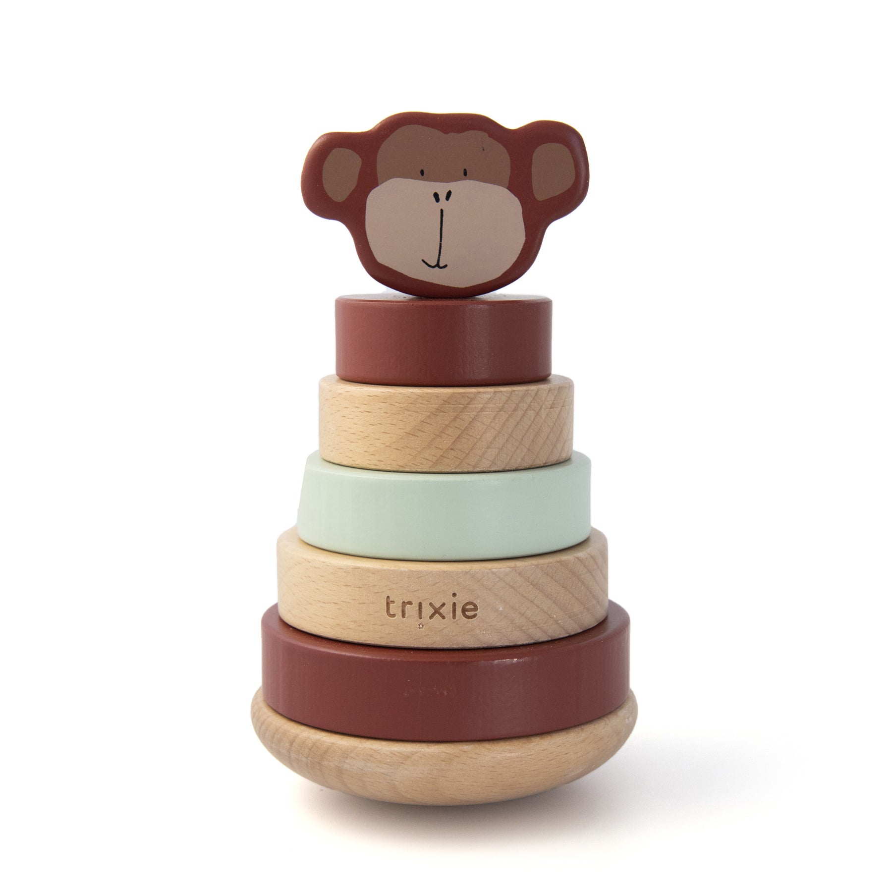 Tour à empiler en bois Monsieur le Singe – Cadeau de baptême | Schmatzepuffer