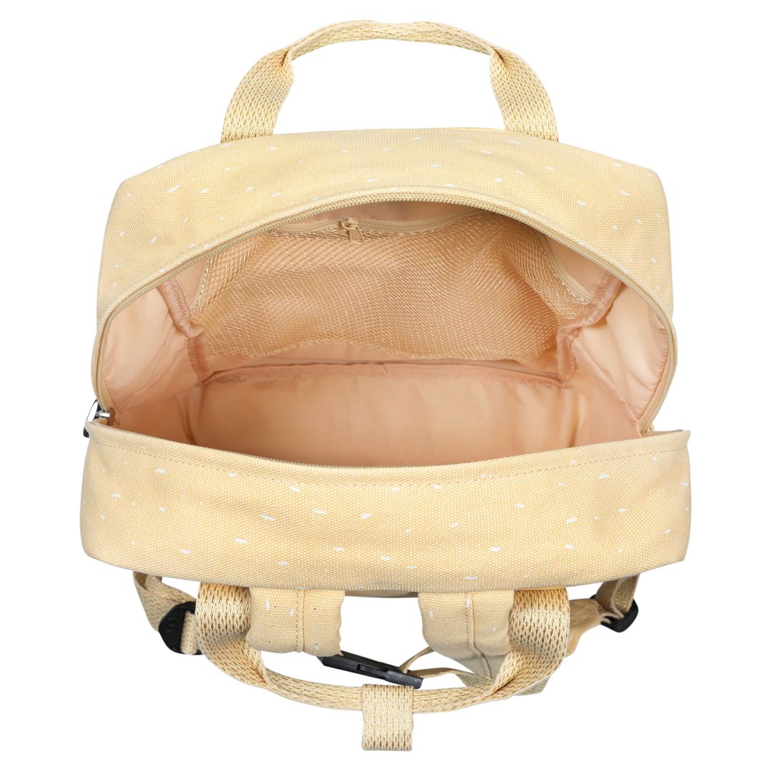 Trixie Rucksack groß Frau Einhorn in Hellgelb – ergonomischer Kinder-Rucksack mit gepolstertem Rücken, Brustgurt und A4-Fach