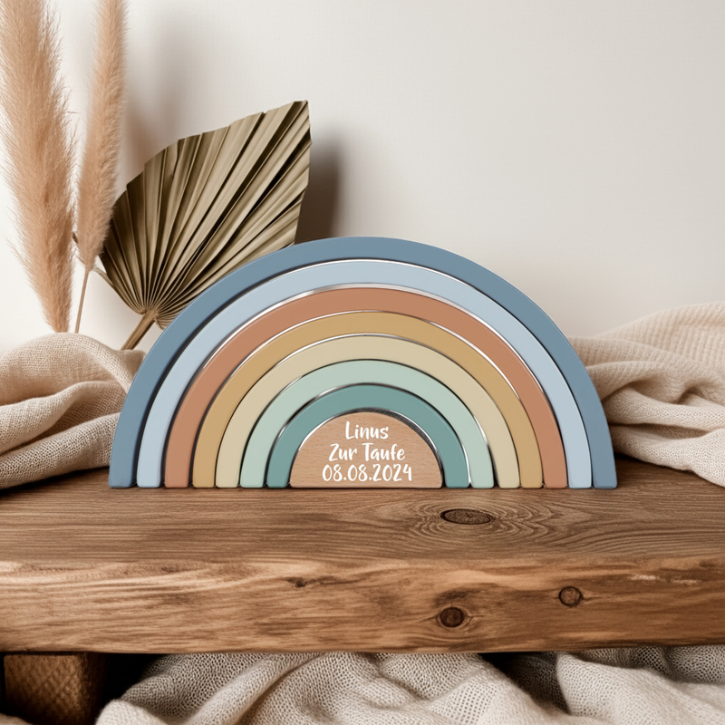 Tour à empiler personnalisée Arc-en-ciel Amis de la Forêt - Cadeau de baptême