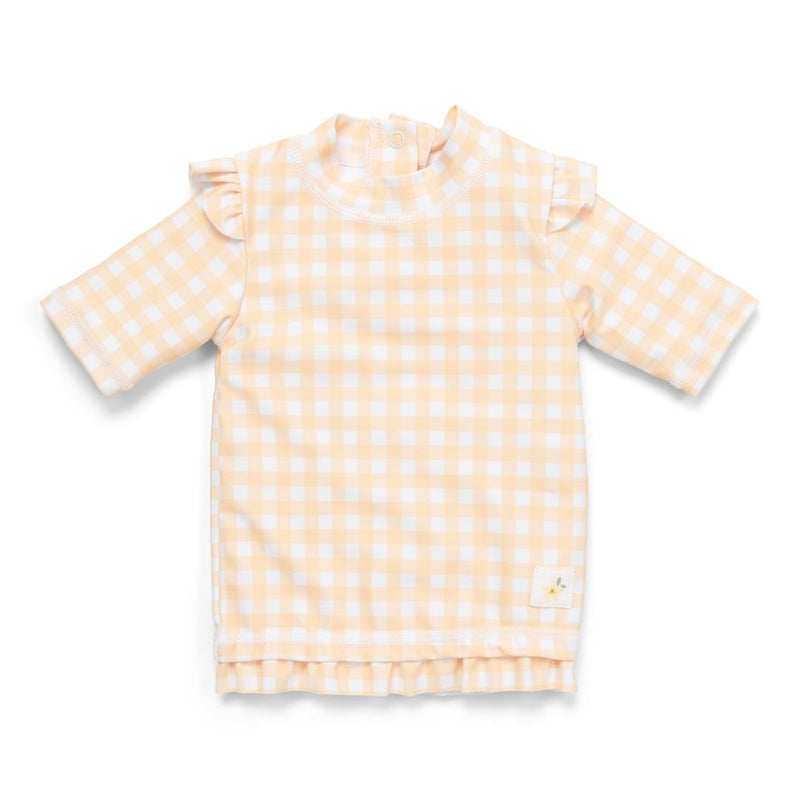 T-shirt anti-UV à manches courtes à carreaux Sunshine avec volants