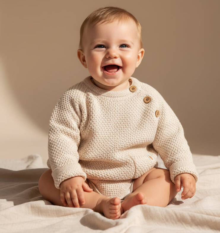 Little Dutch Strickpullover Sand für Babys aus Bio-Baumwolle mit Schulterknöpfen
