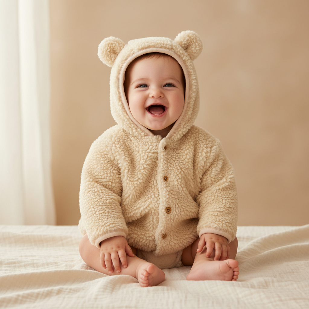 Little Dutch Teddy-Jacke Baby Bunny Sand mit Kapuze und Hasenohren