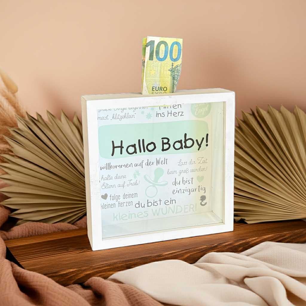 Tirelire "Bonjour bébé" – Cadeau d'argent pour une naissance | Schmatzepuffer