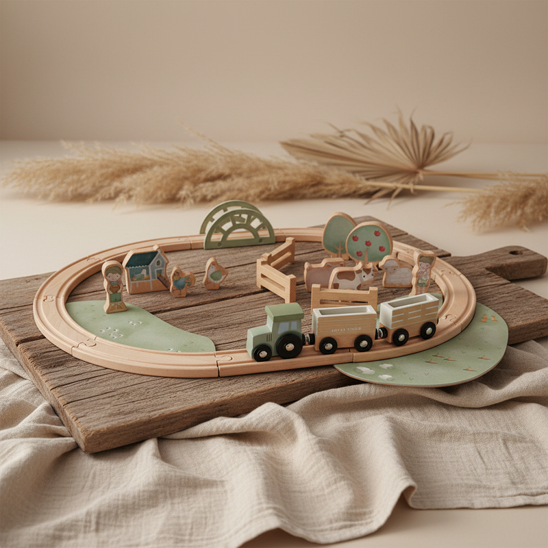 Circuit de train en bois Little Farm – Jouet en bois créatif pour enfants