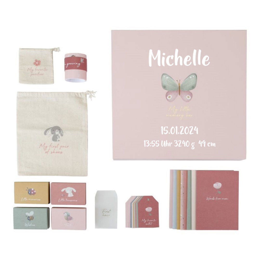 Personalisierte Erinnerungsbox Flowers & Butterflies in Rosa