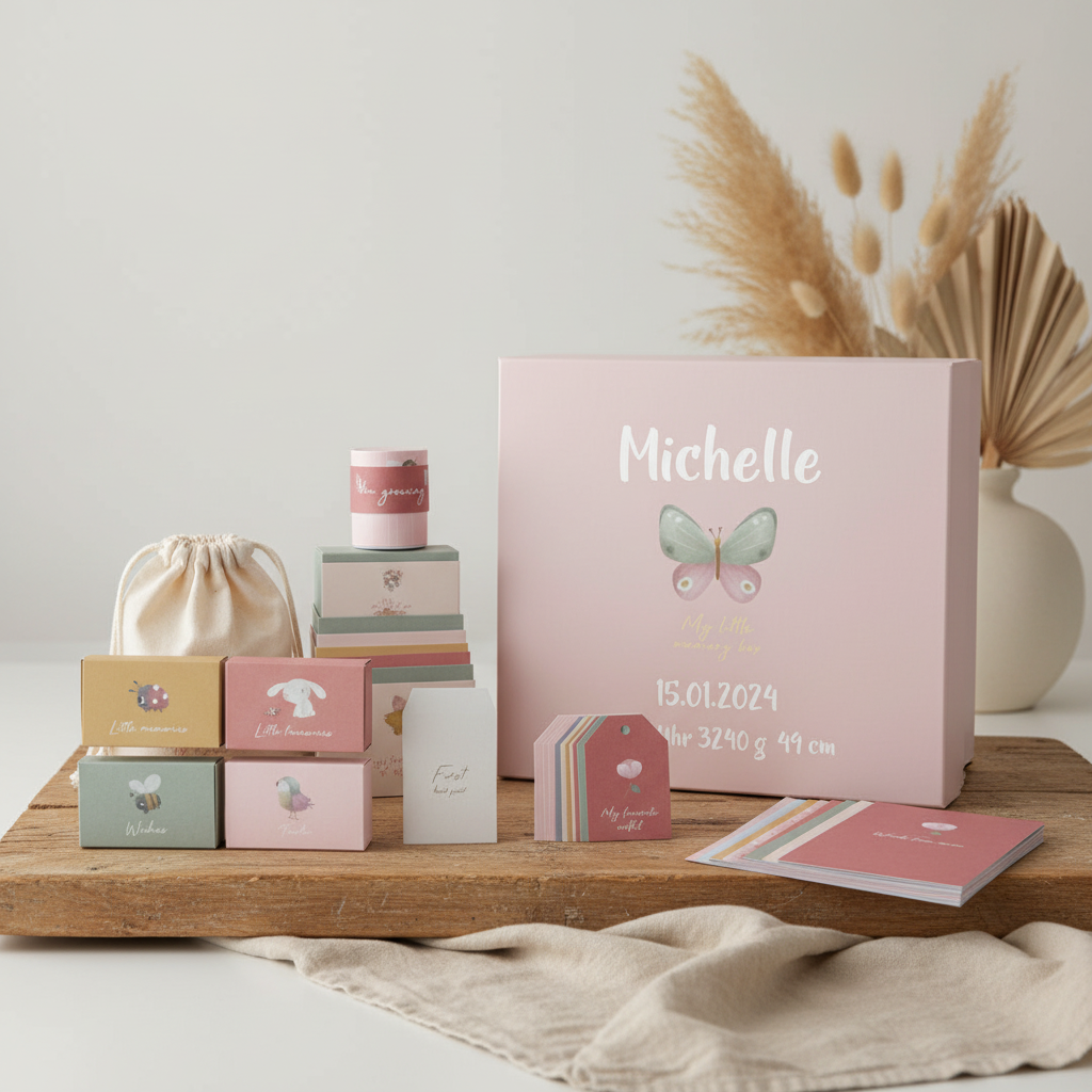 Personalisierte Erinnerungsbox Flowers & Butterflies für Baby-Erinnerungen