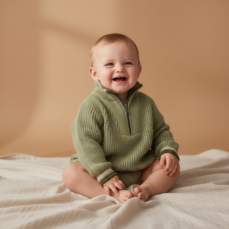 Pull tricoté vert | Little Dutch
