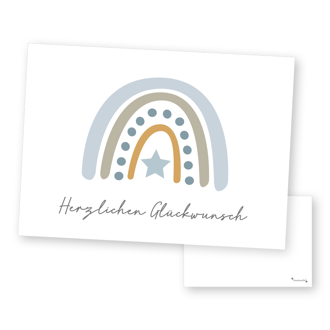 Gepersonaliseerde wenskaart blauw - Hartelijk gefeliciteerd | Schmatzepuffer