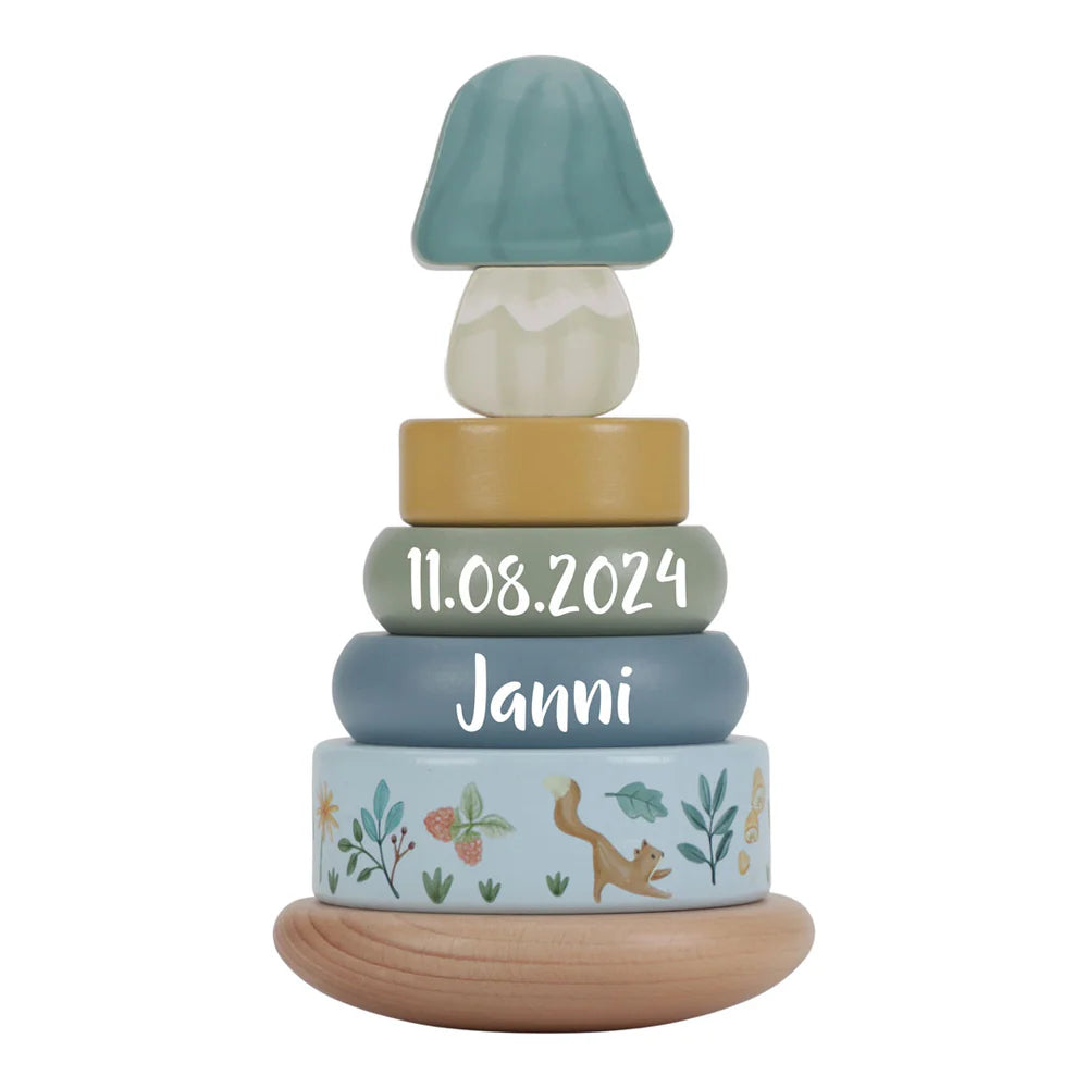 Coffret cadeau personnalisé en bois - Train - Tour à empiler - Arc-en-ciel - Cadeau de naissance