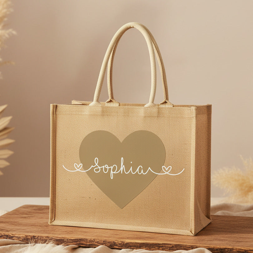Personalized jute bag with heart & name | Schmatzepuffer®