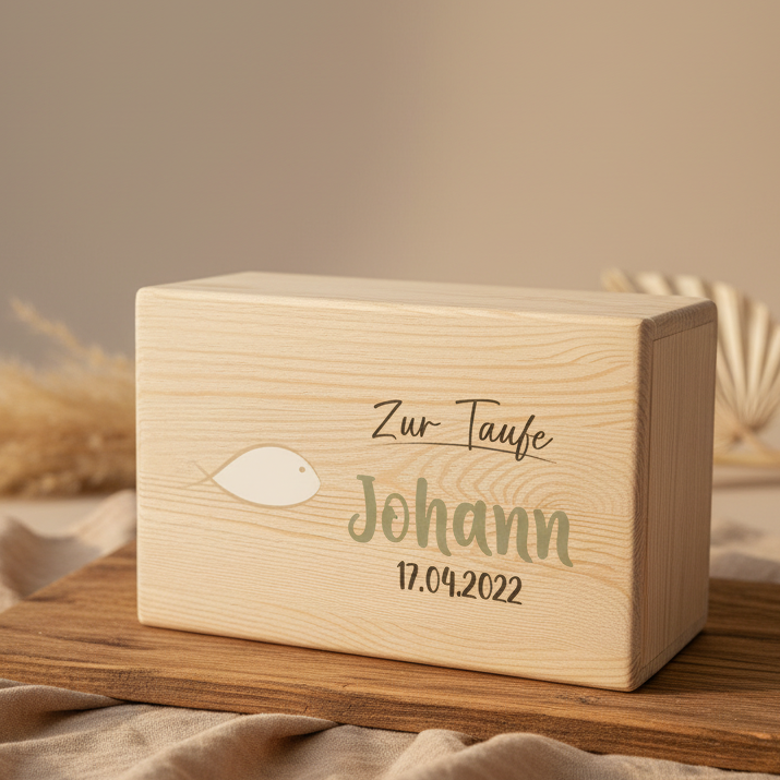 Boîte à souvenirs personnalisée en bois naturel – Cadeau de baptême | Schmatzepuffer