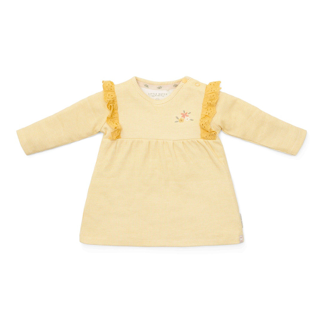 Robe à manches longues chaude jaune à carreaux pour fille