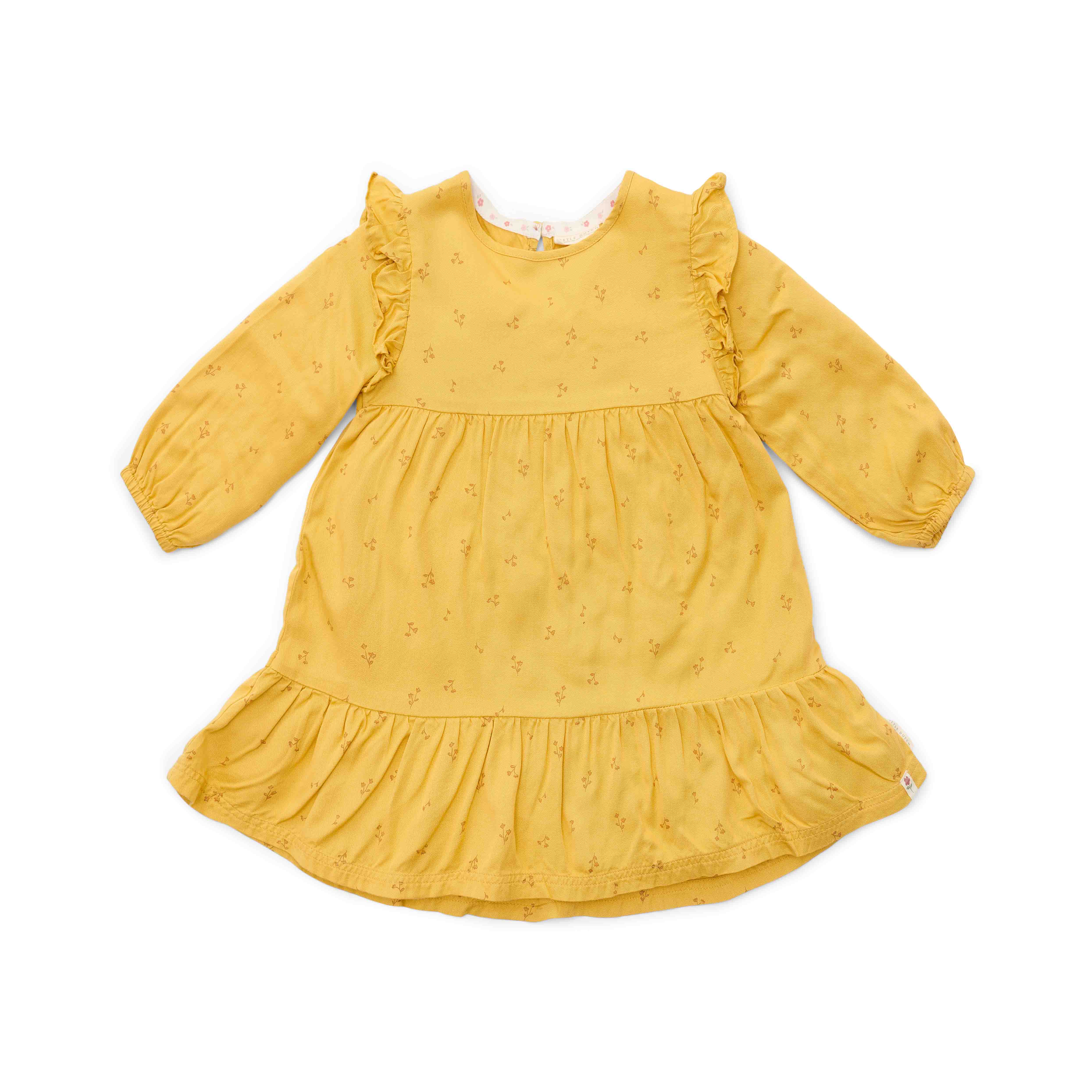 Robe à manches longues jaune chaud à fleurs écloses pour enfants