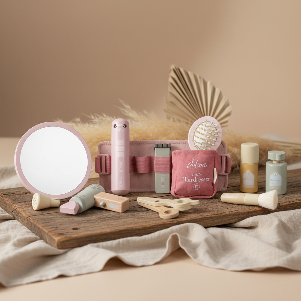 Personalisiertes Little Dutch Holz-Friseurset Rosa mit Namen