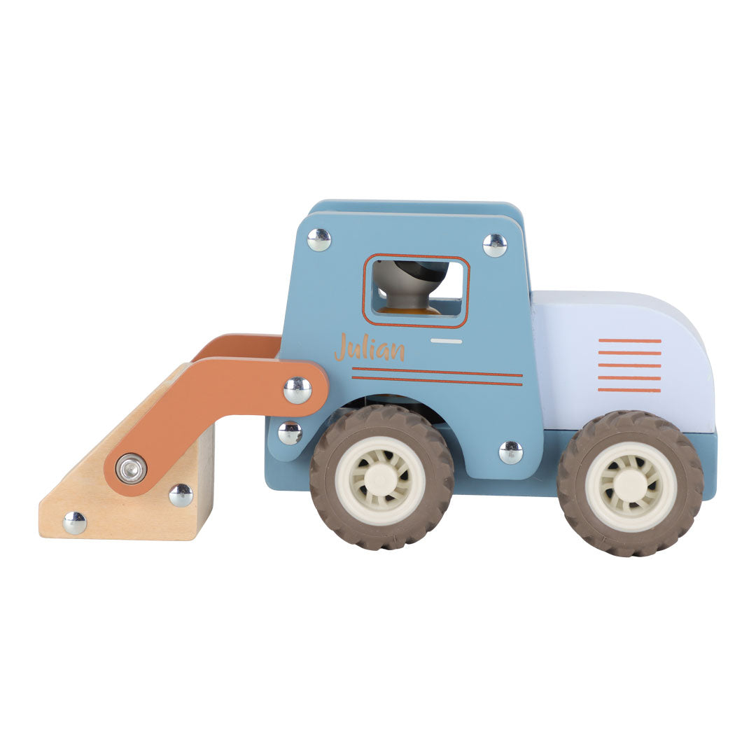 Jouet Bulldozer en bois personnalisé avec gravure – Cadeau de naissance avec prénom