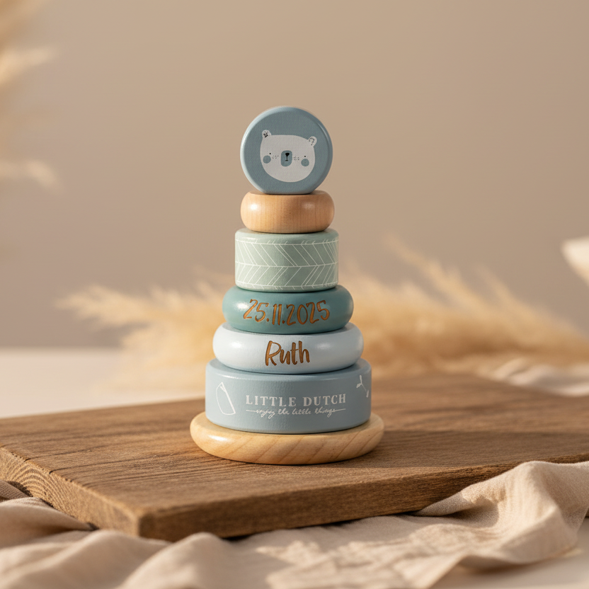 Tour à empiler personnalisable Adventure bleue – Cadeau de naissance | Schmatzepuffer