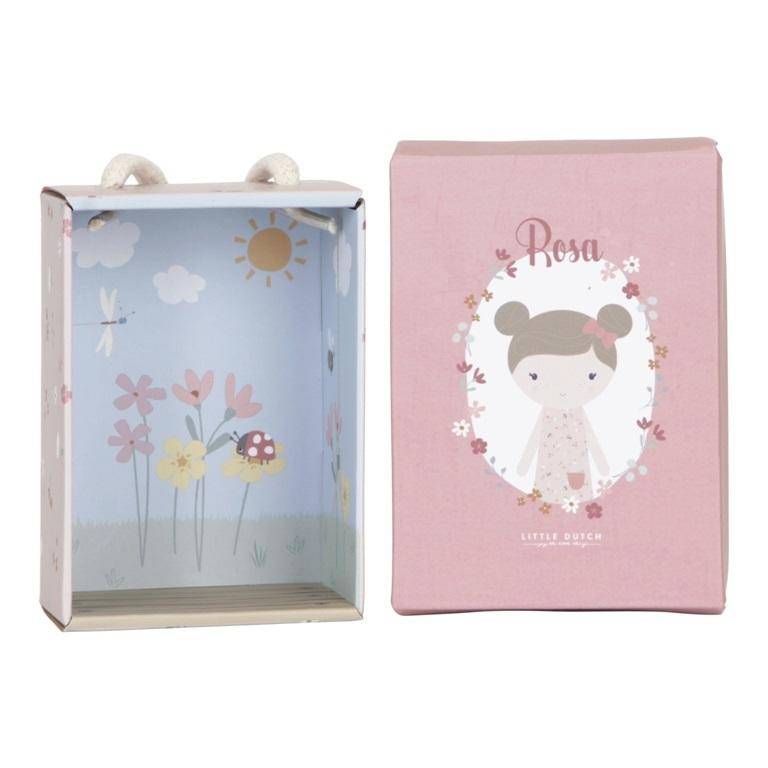 Little Dutch Kuschelpuppe Rosa 10 cm – kleine weiche Stoffpuppe mit Blumen-Kleid und Schleife für Kinder ab 12 Monaten