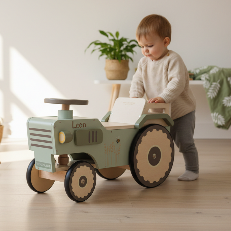 Personalisierter Lauftraktor aus Holz mit Name | Geschenk für Kinder