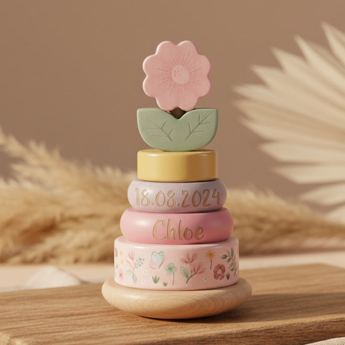 Tour à empiler en bois Jardin féerique "Pour une naissance"