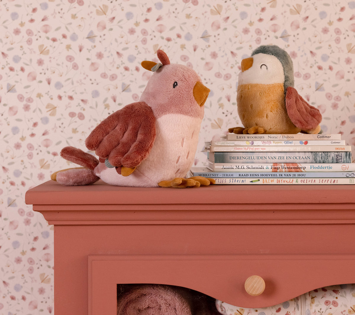 Little Dutch Kuscheltier Vogel Olivia Flowers & Butterflies – weicher pinker Kuschelvogel für Babys ab Geburt