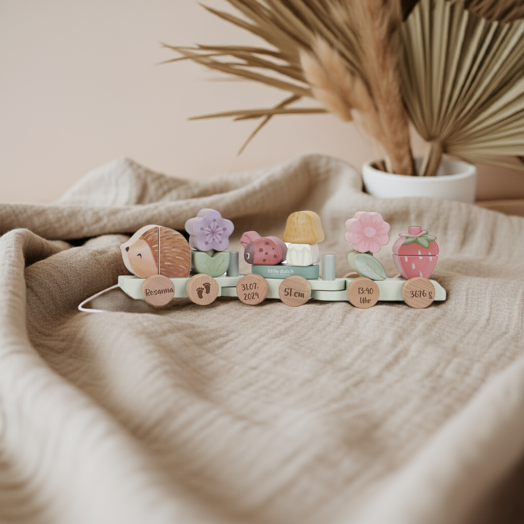 Personalised Wooden Train Hedgehog for Birth – Fairy Garden