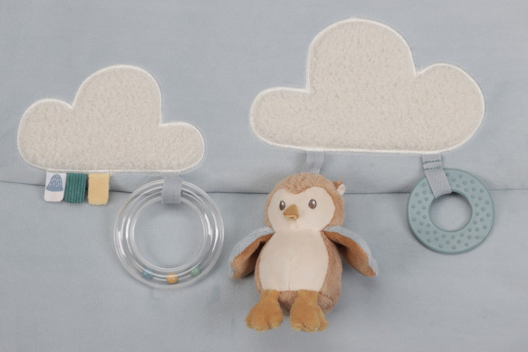 Little Dutch Spielmatte Forest Friends – weitere Ansicht der blauen Babydecke mit Waldfreunden, Spiegel und rasselndem Ring