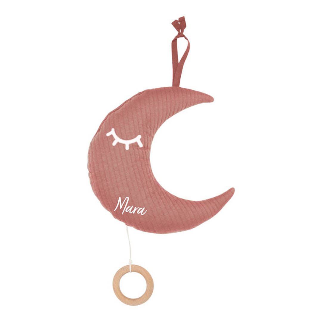 Boîte à Musique Personnalisée Lune avec Prénom – Boîte à Musique Bébé Rose Ancien avec Mélodie