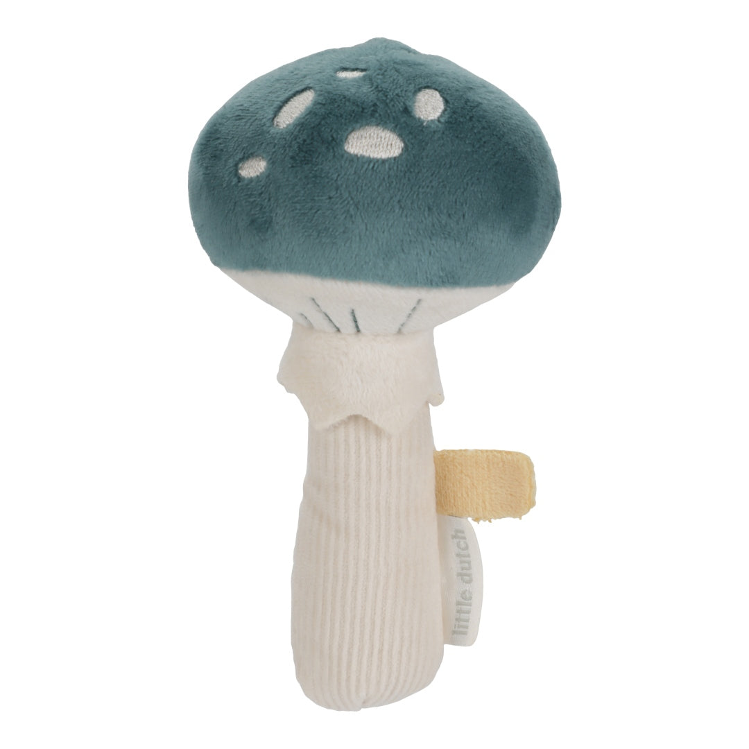 Little Dutch Forest Friends Pilz-Rassel – Produktansicht des weichen Babyspielzeugs zum Greifen und Schütteln